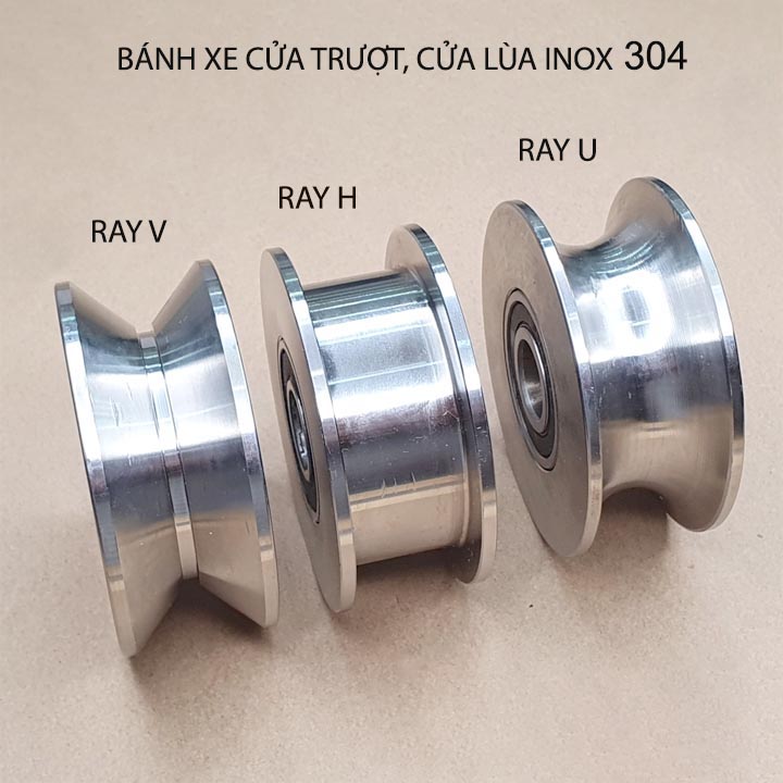 01 Bánh xe-Puly cửa cổng, cửa trượt bằng inox 304, loại 16x48mm, Hình U, V, H tùy chọn