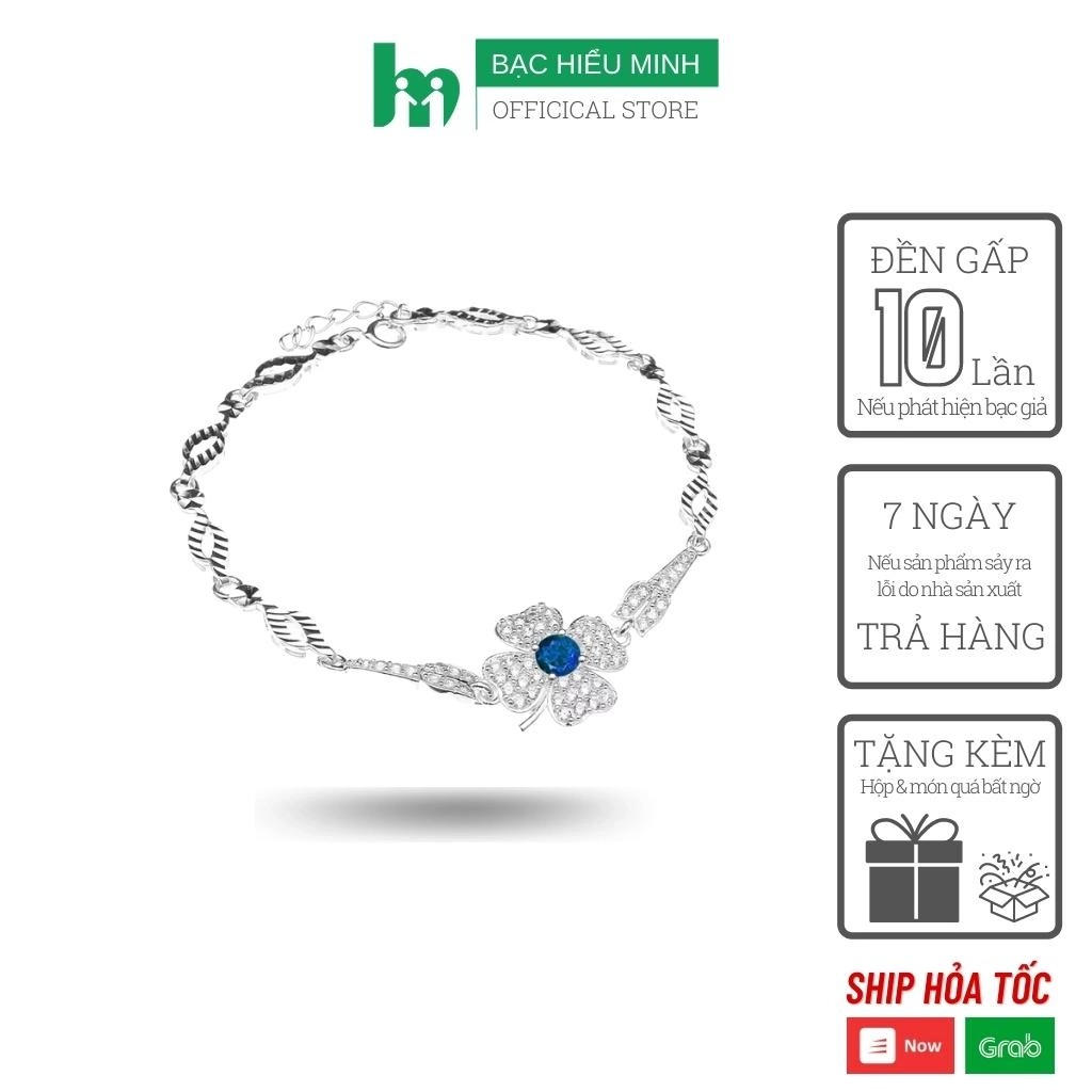 Lắc tay bạc nữ Bạc Hiểu Minh ltu329 cỏ 4 lá