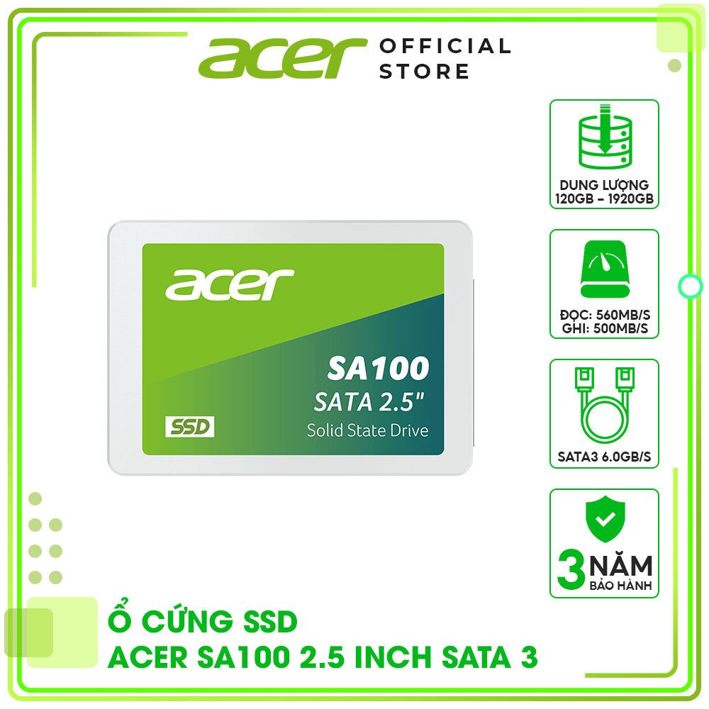 Ổ cứng SSD Acer SA100 SATA 3 3D NAND 120GB - 1920GB - Hàng chính hãng