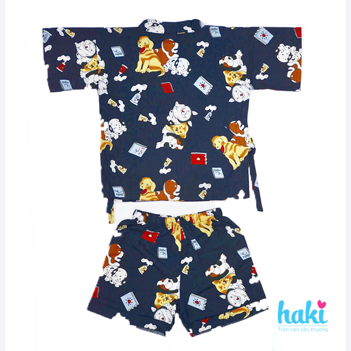 Bộ Yukata cho bé gái Haki - Xanh than (chó con) 