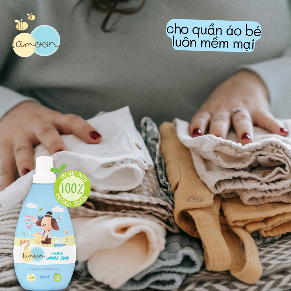 Nước giặt đồ sơ sinh Organic an toàn cho bé Lamoon - Bình 750ml