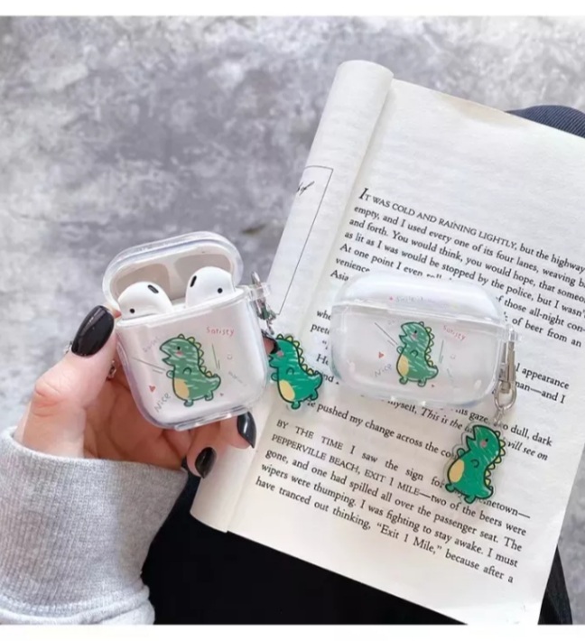 Ốp Bảo Vệ Case TPU Dành Cho Airpods Hình Khủng Long Xanh Có Khoá Treo