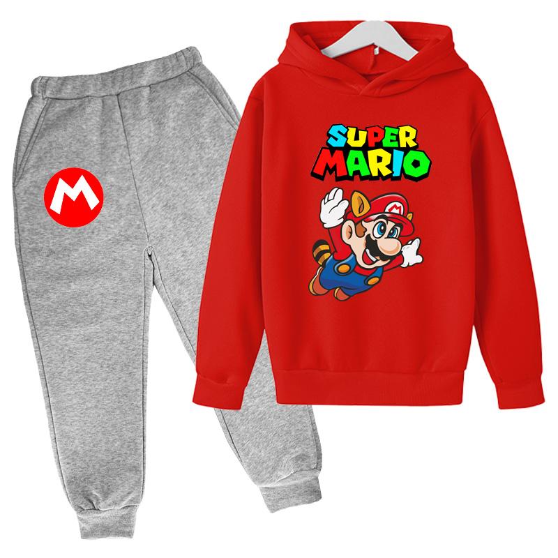 Mario Áo Hoạt Hình Áo Hoodie Game Áo Phù Hợp Với Mùa Thu Trẻ Em Áo + Quần 2 Bộ Thanh Niên Bé Trai bộ Quần Áo Thể Thao 4-14Year