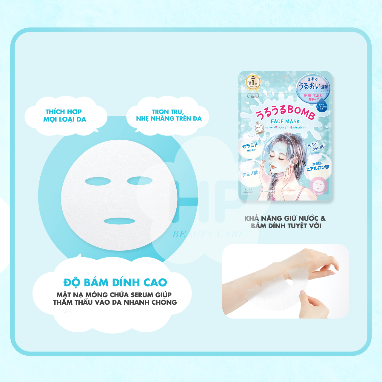 Mặt Nạ Cấp Ẩm Chuyên Sâu Và Dưỡng Mịn Da Kose Clear Turn Gomenne Bare Face Mask (7 Tấm)