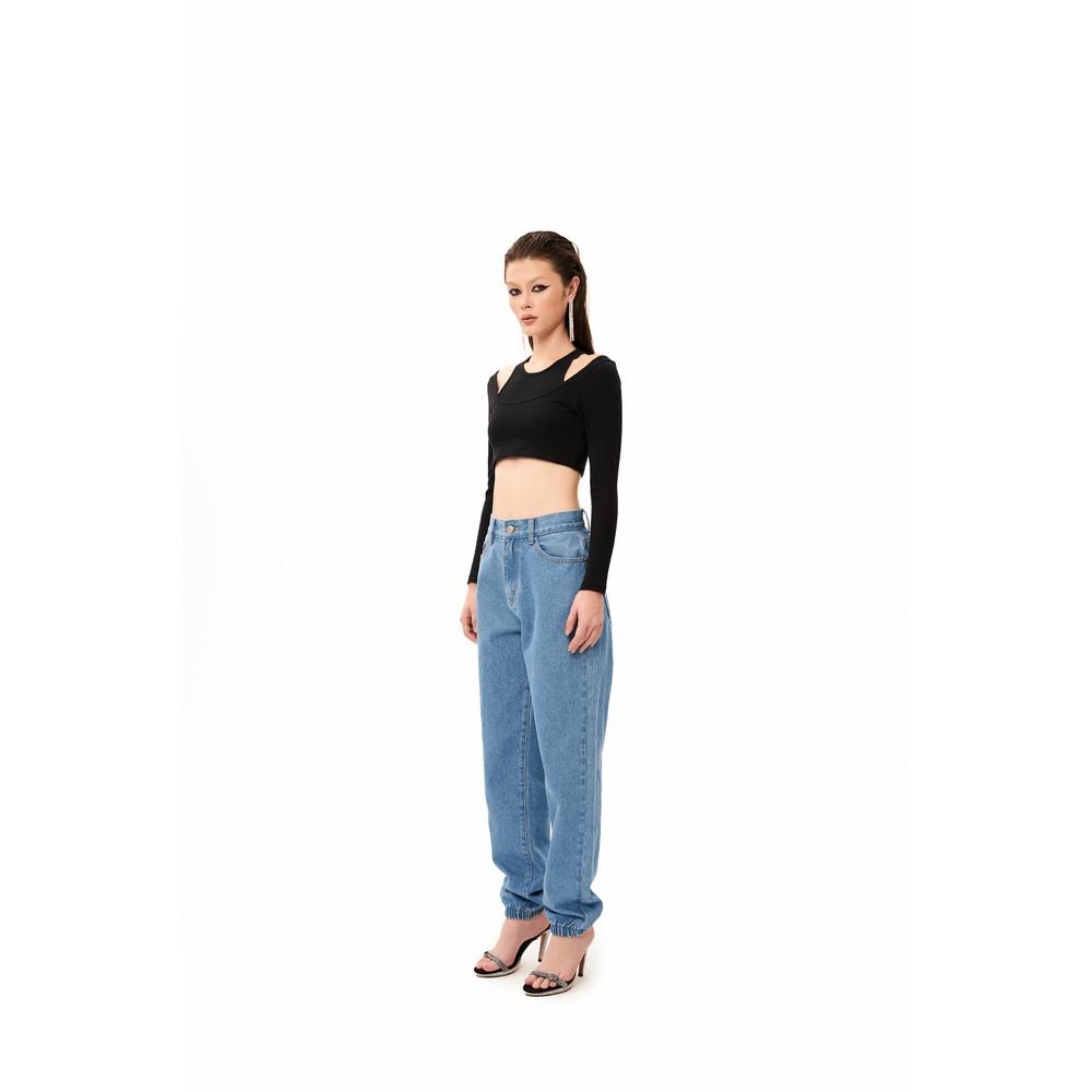 Áo croptop tay dài, màu đen, thiết kế layer 2 lớp, form ôm body, là min - DOUBLE LAYER TOP - BLACK