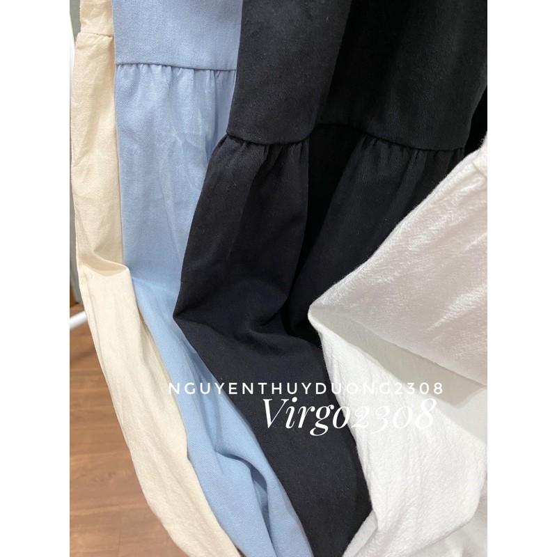 Váy thô đũi dáng babydoll 2 dây nơ vai/Đầm thô đũi babydoll