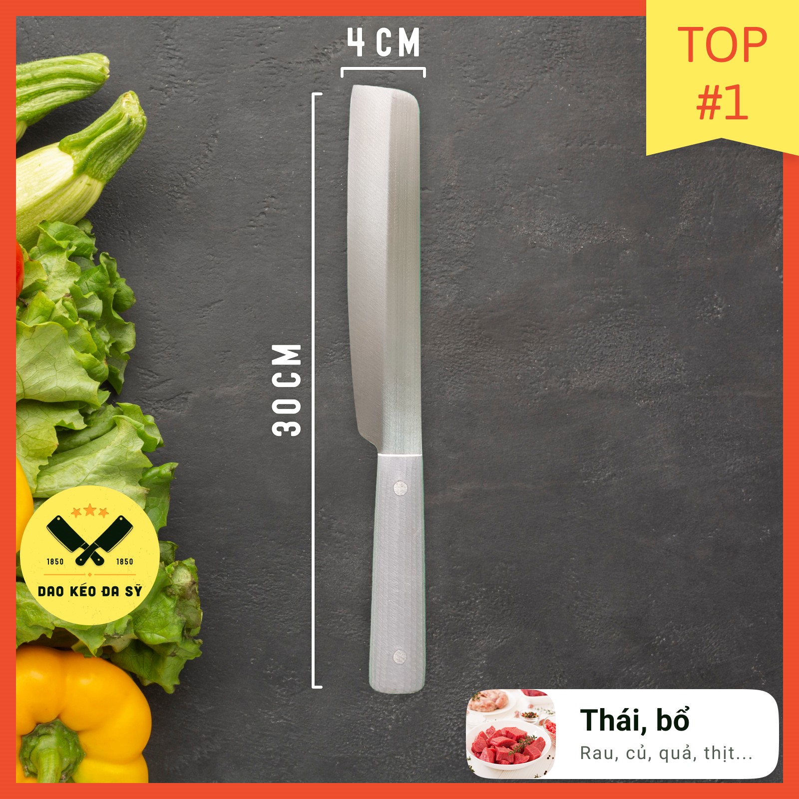 Dao nhà bếp - dao thái thịt, gọt hoa quả - Dao Đa Sỹ - thép Nhật trắng không gỉ