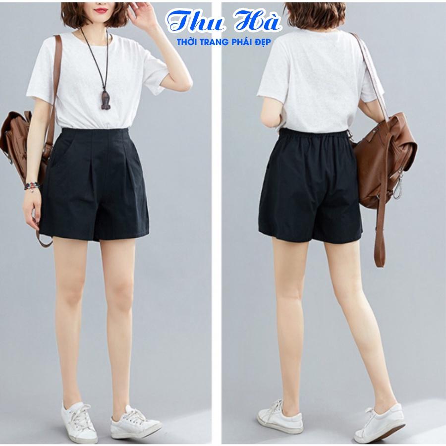 Quần short nữ cạp cao Thu Hà quần đùi kaki bền mát, thiết kế trẻ trung năng động QKH.48