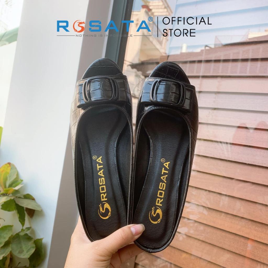 Dép sandal nữ ROSATA RO381 xỏ ngón vân cá sấu mũi tròn gót cao 2cm xuất xứ Việt Nam - ĐEN