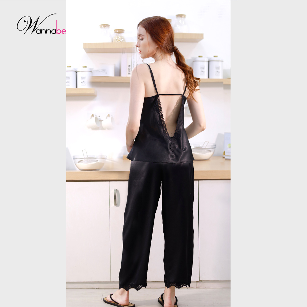 Đồ bộ mặc nhà WANNABE BDS39 đồ bộ quần dài phối áo viền ren dây vai cổ tạo nên vẻ đẹp nữ tính cho người mặc