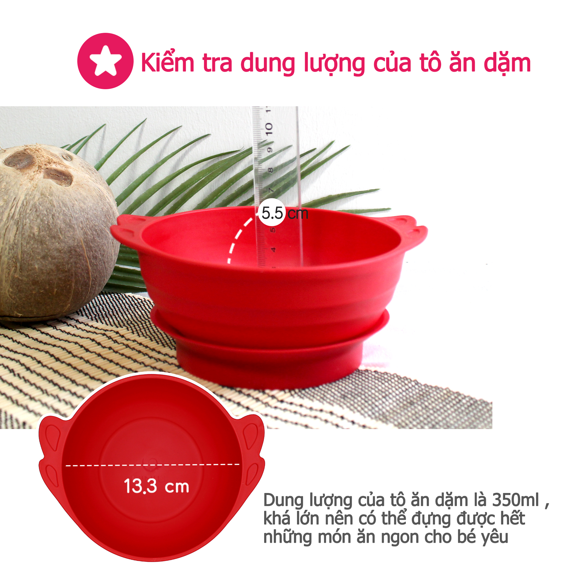 Set bát+ thìa dĩa ăn dặm Uinlui làm từ dừa, set ăn dặm an toàn cho bé