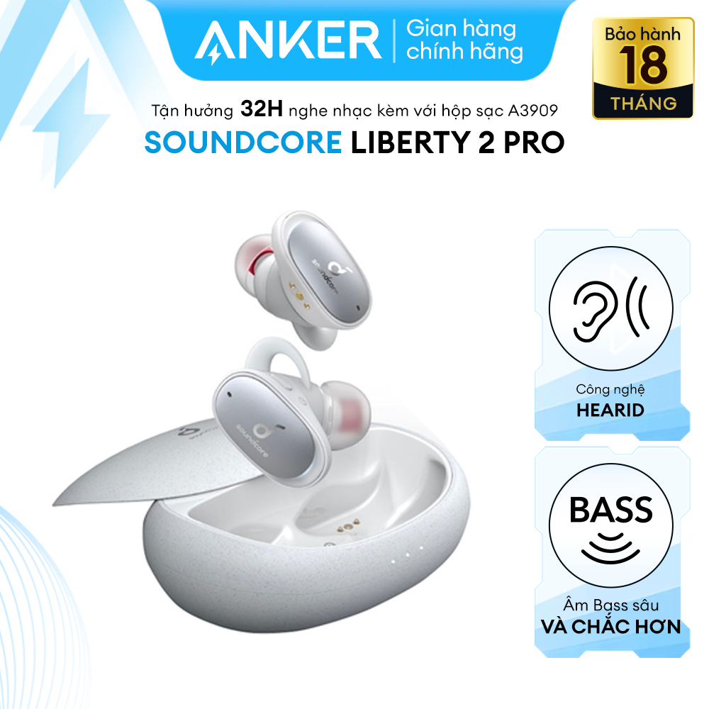 Tai nghe bluetooth TWS SOUNDCORE Liberty 2 Pro (by Anker) - A3909 - Kiến trúc âm thanh đồng trục Astria cho chất lượng âm thanh phòng thu chơi nhạc liên tục 8 giờ 4 micro phone