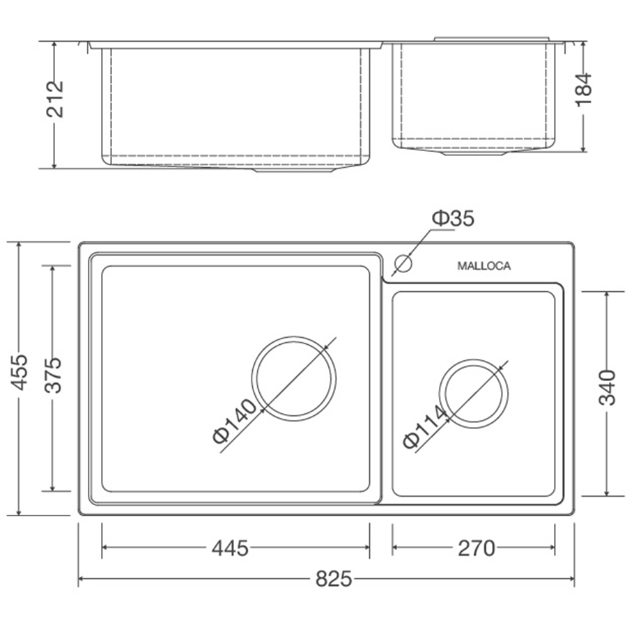 Chậu rửa chén Inox Malloca MS 8801