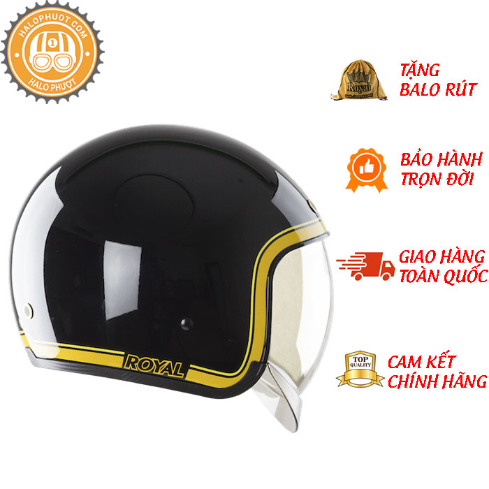 Nón bảo hiểm 3/4 ROYAL M139 có kính âm V10 ĐEN