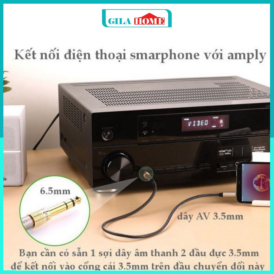 Jack Chuyển Đổi 6ly GILA HOME Chất Liệu Đồng Thau Rắn Có Độ Bền Cao Từ Cổng 3.5mm Cái Sang Cổng 6.5mm