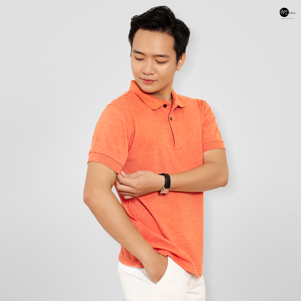 Áo polo nam cổ bẻ basic vải cotton chuẩn form, lịch sự, năng động, CAM ĐẬM - MOSI