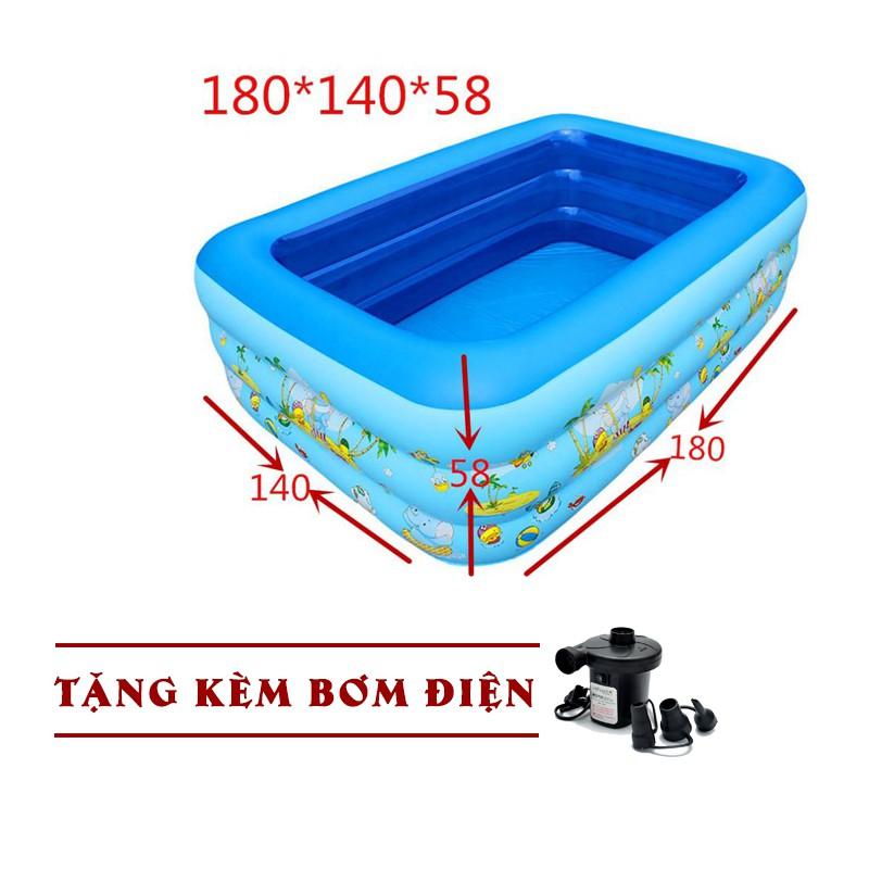 Bể Bơi 3 Tầng 1m3 - 1m5 - 1m8 Họa Tiết, phao bơi, bể mini cho bé Tặng Bơm Điện