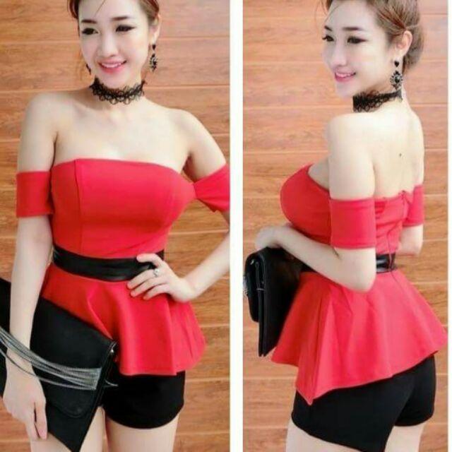 Set peplum bẹt vai sexy