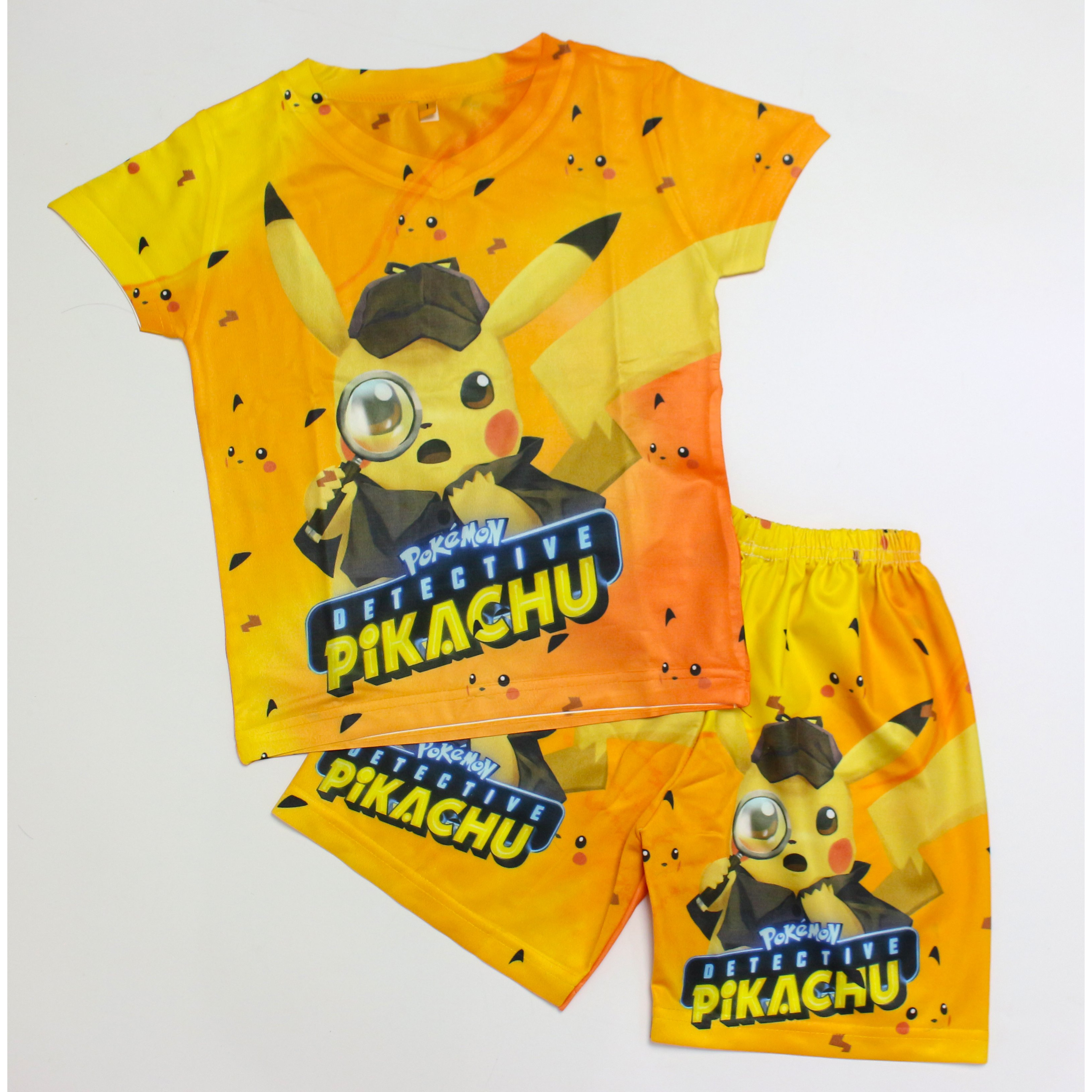 Đồ Bộ Thun Lạnh Có Tay In 3D cho bé trai hình Pikachu Thám Tử 