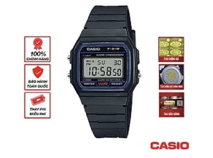 Đồng Hồ Unisex Chính Hãng Casio F-91W-1DG Dây Nhựa