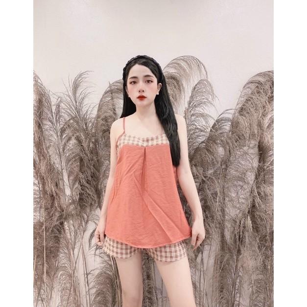 Bộ đũi pha kẻ - áo 2 dây , cộc - hàng đẹp