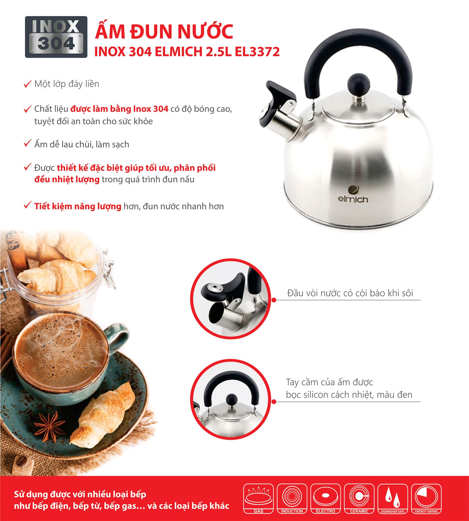 Ấm Đun  Nước Elmich Innox 304 cao cấp 3372 (2.5L)