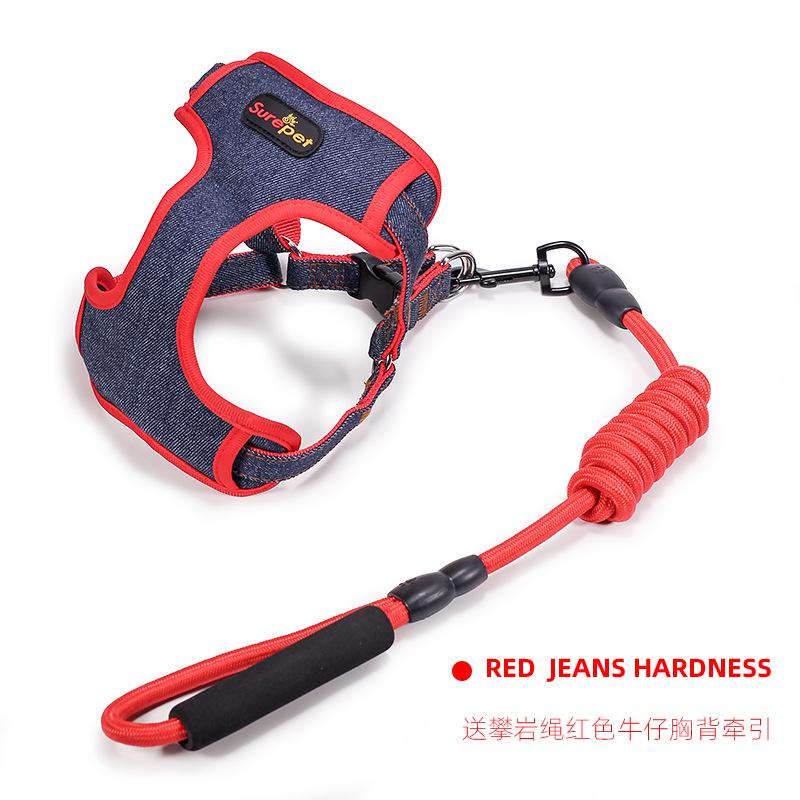 Giá thấp nhất Phương pháp Corgi mới của Amazon dây xích dắt chó vừa và nhỏ xích xích chó dây đeo ngực denim bộ dây xích