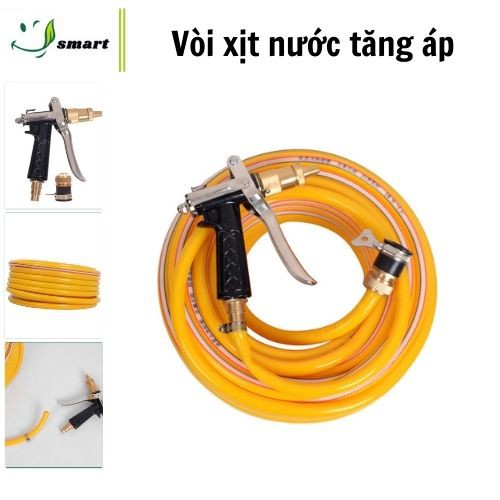 Bộ vòi tưới, cây rửa xe với đầu vòi tăng áp 3 chế độ đa năng tiện dụng dài 10m