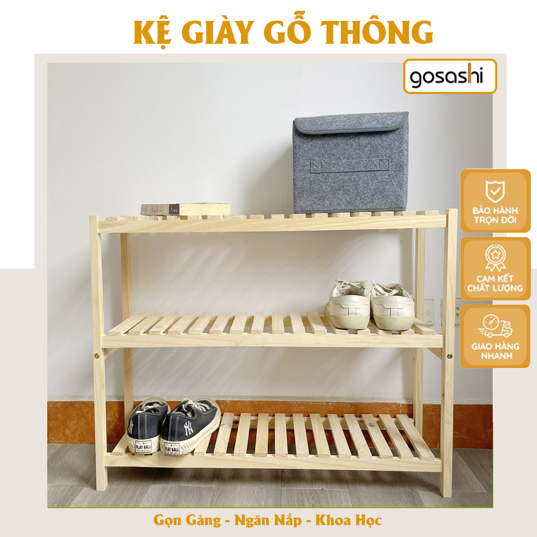 Kệ Giày Gỗ Thông Cao Cấp Hiện Đại Phong Cách Hàn Quốc, Dễ Dàng Tháo Lắp, Di Chuyển Thương Hiệu Gosashi-KGGothong50c