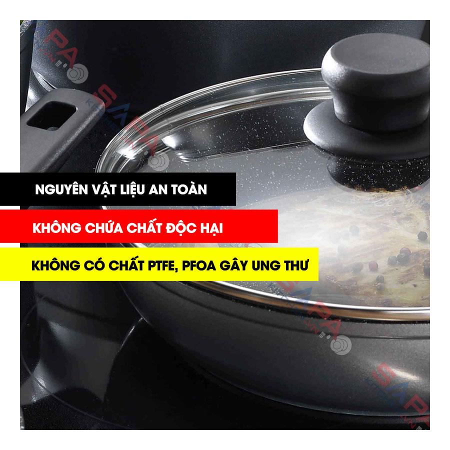 Bộ nồi chảo chống dính bếp từ phủ đá thiên nhiên Stoneline - 2 chảo,1 nồi
