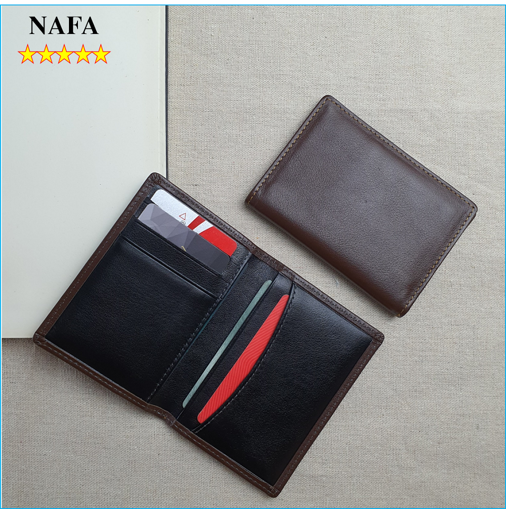 [Da thật] Ví mini đựng thẻ, ví namecard da bò thật NAFA MN114 nhỏ dọn tiện lợi thời trang - Phối màu đen/nâu
