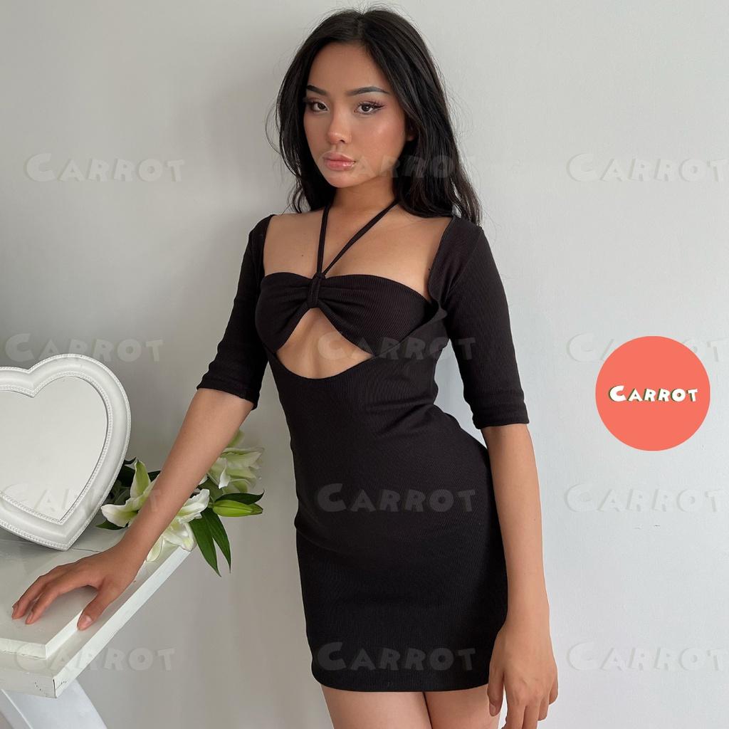 Đầm body sexy hở ngực thiết kế chất thun đi tiệc sang trọng váy nữ dáng ngắn ôm body carrotxinhdep