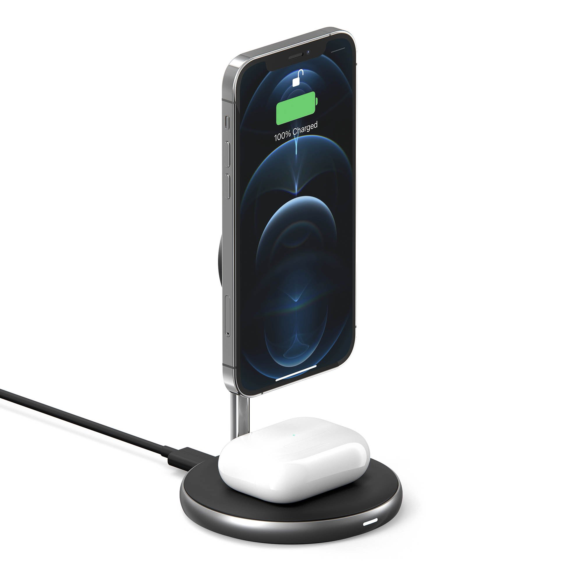 BỘ SẠC KHÔNG DÂY HYPERJUICE MAGNETIC 2 IN 1 WIRELESS CHARGING STAND CHO IPHONE 12 SERIES &amp; AIRPODS - Hàng Chính Hãng