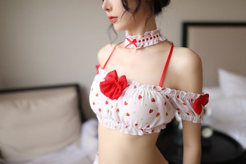 Đồ ngủ gợi cảm dâu tây VN25A, váy ngủ sexy, đầm ngủ gợi cảm, đồ ngủ cosplay, Màu Trắng, Freesize