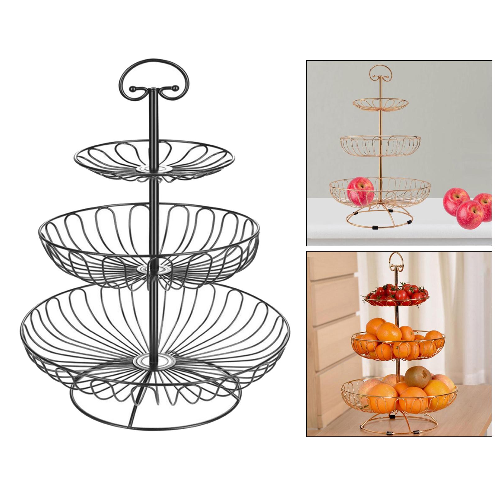 3 Layers Wire Basket Stand Kitchen Countertop Organizer Fruit Vegetable Bowl