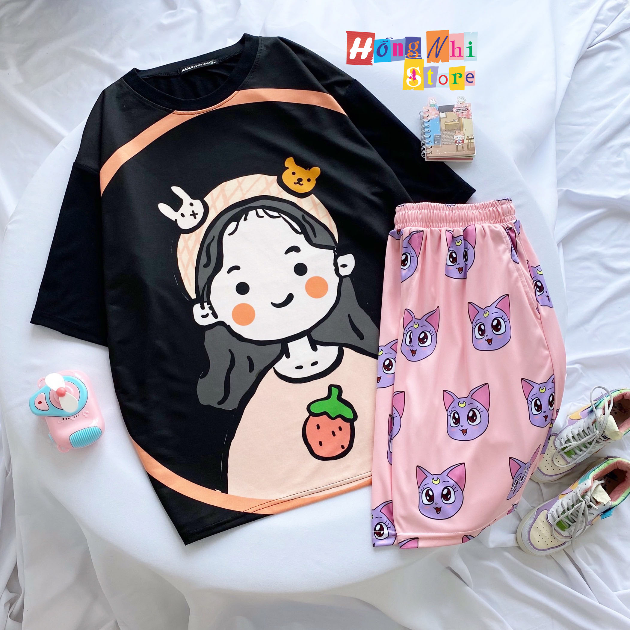 Quần Short Cartoon Unisex, Quần Đùi Hoạt Hình Loang Màu Phiên Bản Mới - MM