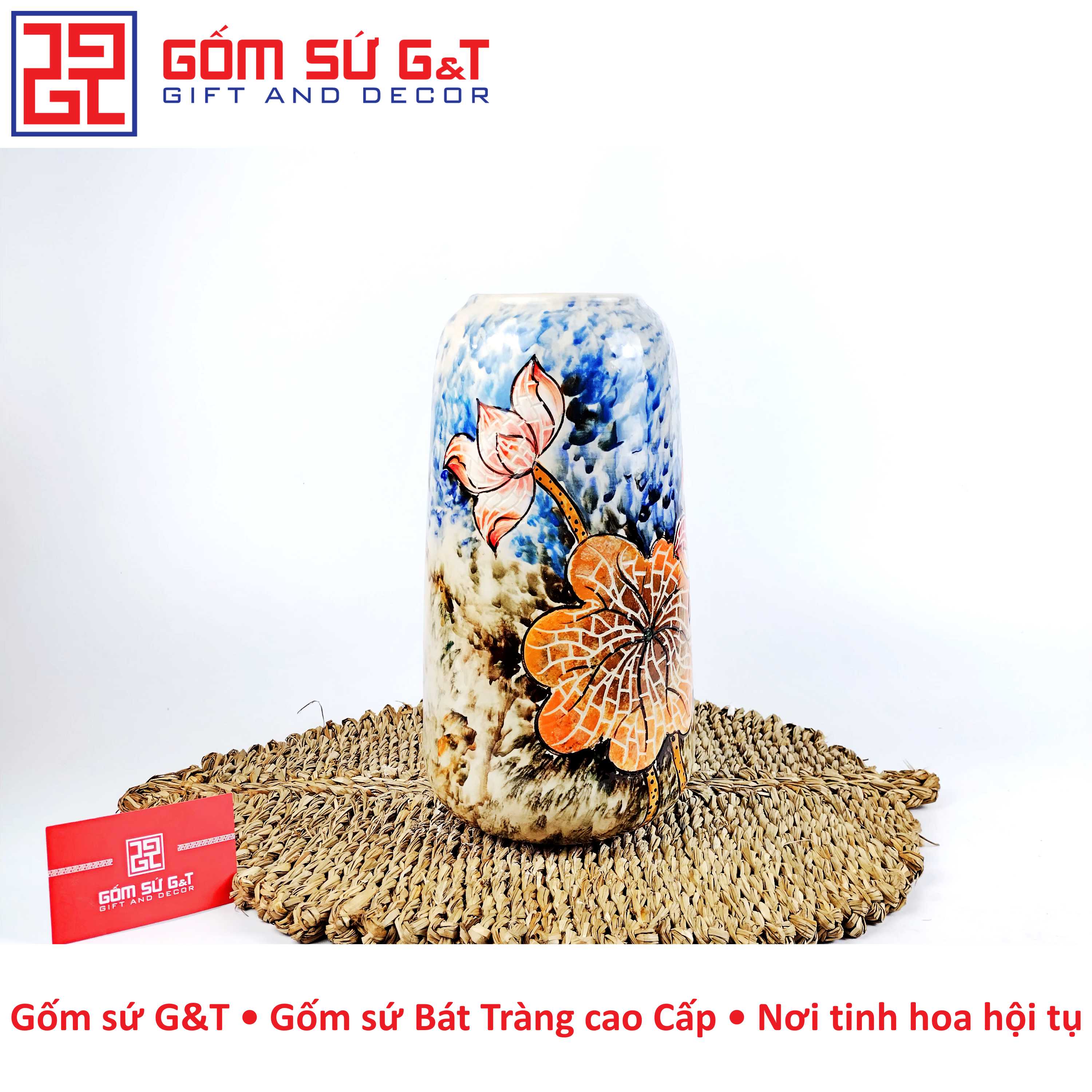 Lọ hoa dáng đu đủ sen đỏ Gốm Sứ G&amp;T