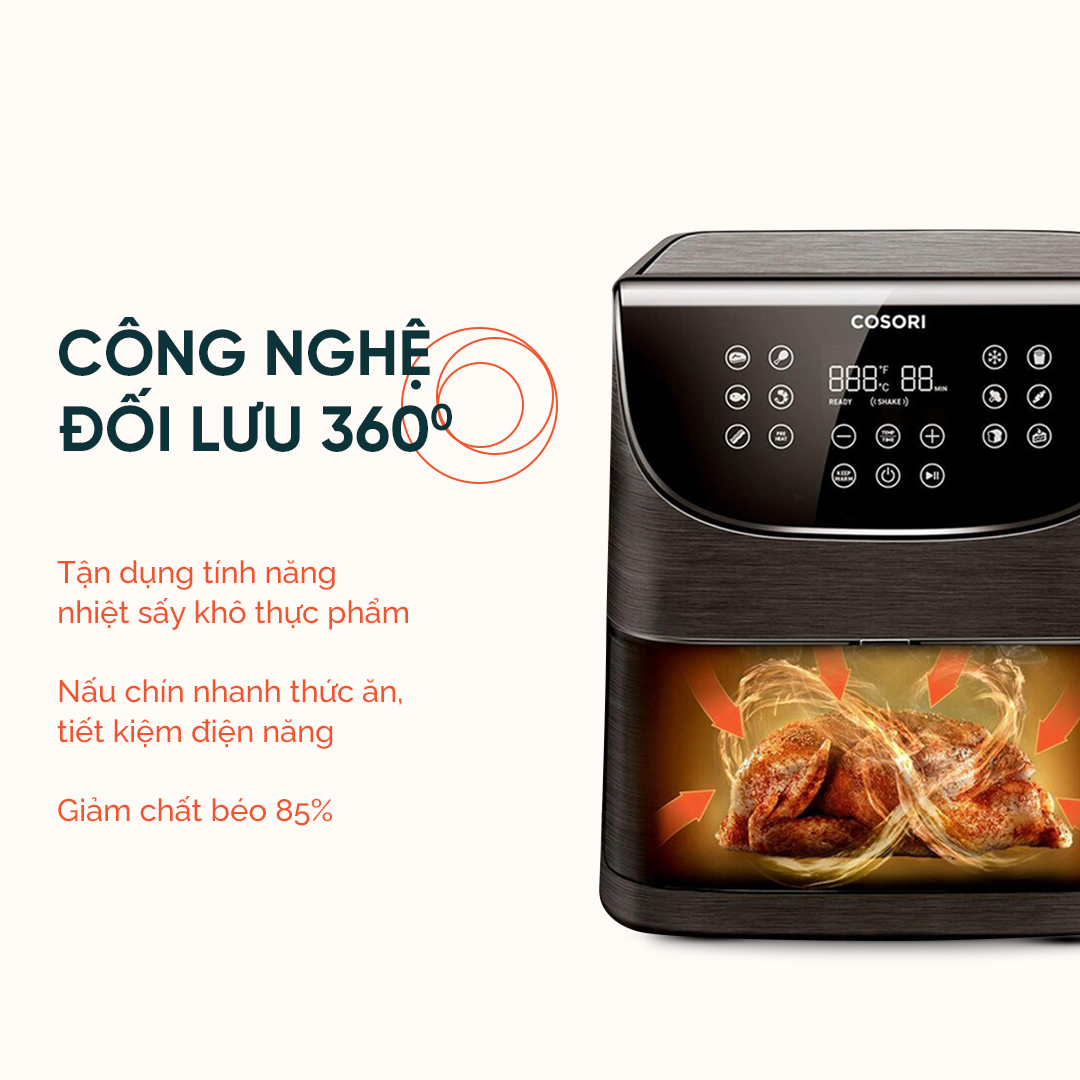 Nồi chiên không dầu điện tử Cosori CP158- AF (5,5 Lít) màu đen - Hàng chính hãng bảo hành 2 năm