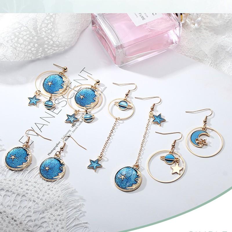 Bông tai hợp kim hình mặt trăng / ngôi sao xinh xắn