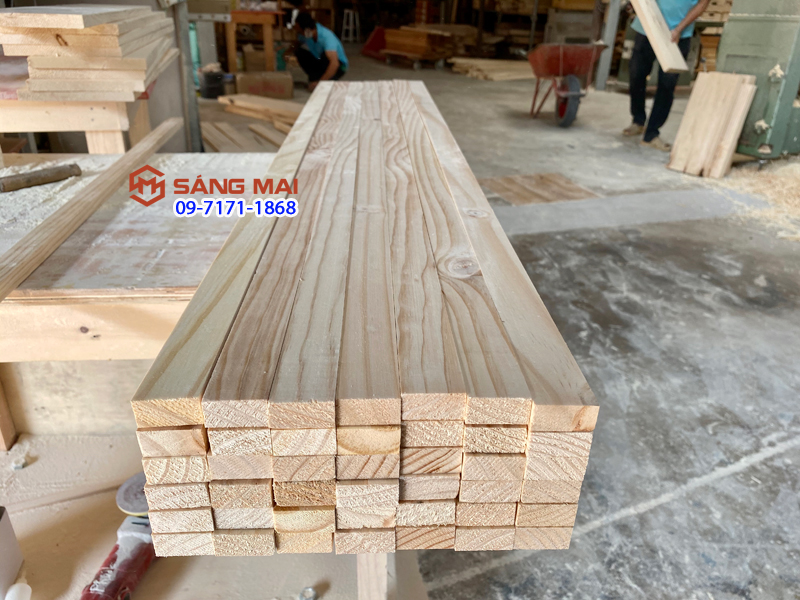 Thanh gỗ thông 3cm x 1,5cm x dài 1m + láng mịn 4 mặt