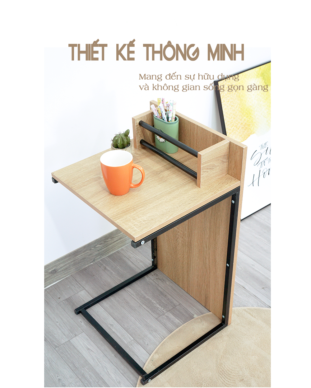 Bàn Trà, Bàn Đọc Sách Mini GAPI Thiết Kế Thông Minh Khung Sắt Sơn Tĩnh Điện - GM14