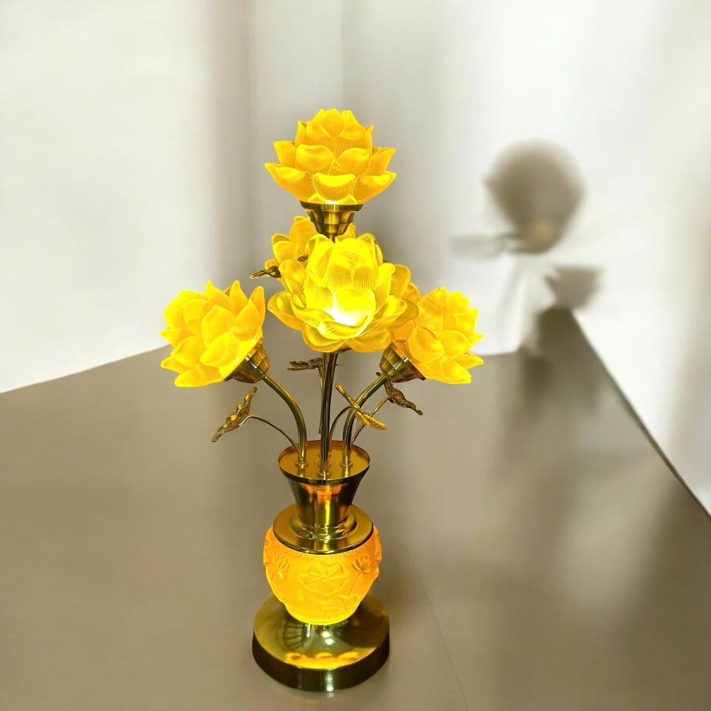 cặp đèn thờ 5 bông lưu ly sen nổi RỒNG VIỆT, Cặp đèn thờ thân hợp kim thiết kế cao cấp