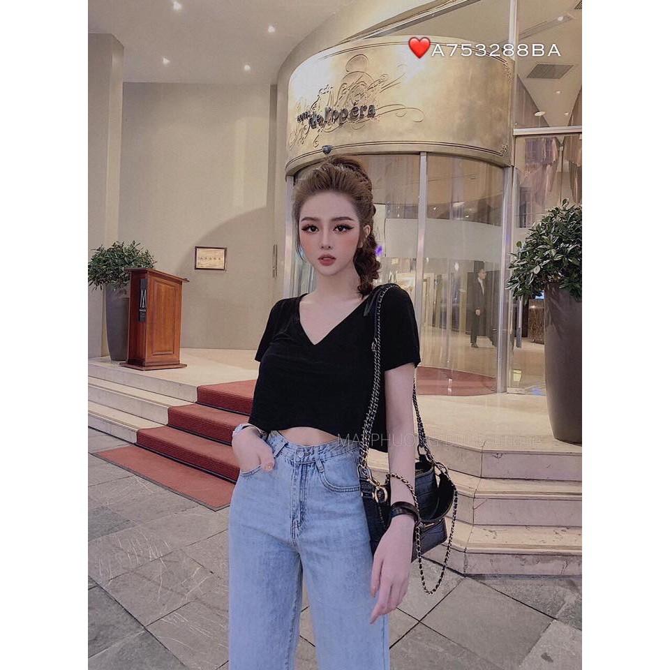 Áo Crop top Trắng Đen