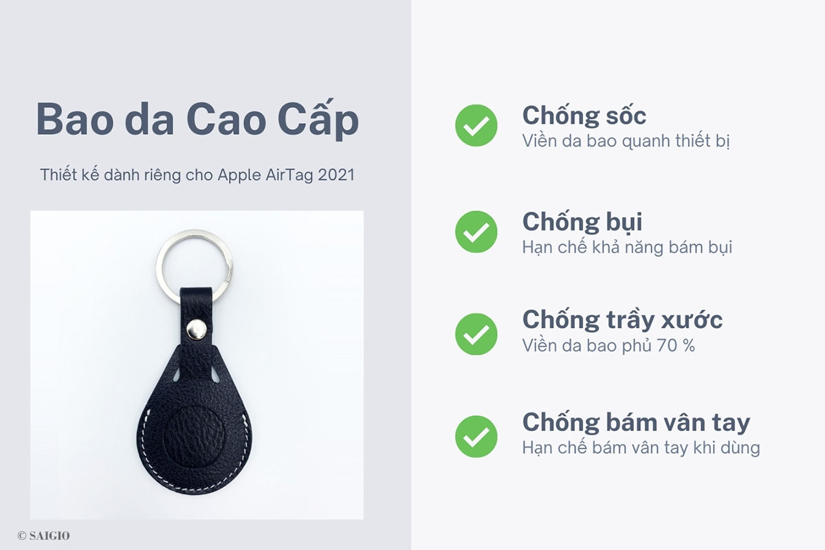 Bao Da Cao Cấp Dành Cho Apple AirTag, Chất Liệu Da Bò Thật 100%, Chống Sốc-Chống Bám Bụi-Chống Bám Vân Tay-Chống Xước - Hàng Chính Hãng SAIGIO