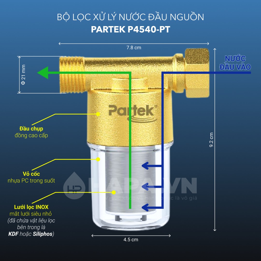 Bộ Tiền Xử Lý Nước PARTEK P4540-PT-(S/K) Loại Bỏ Cặn Đá Vôi, Cặn Canxi, Phèn Sắt, Kim Loại Nặng... - Hàng Chính Hãng