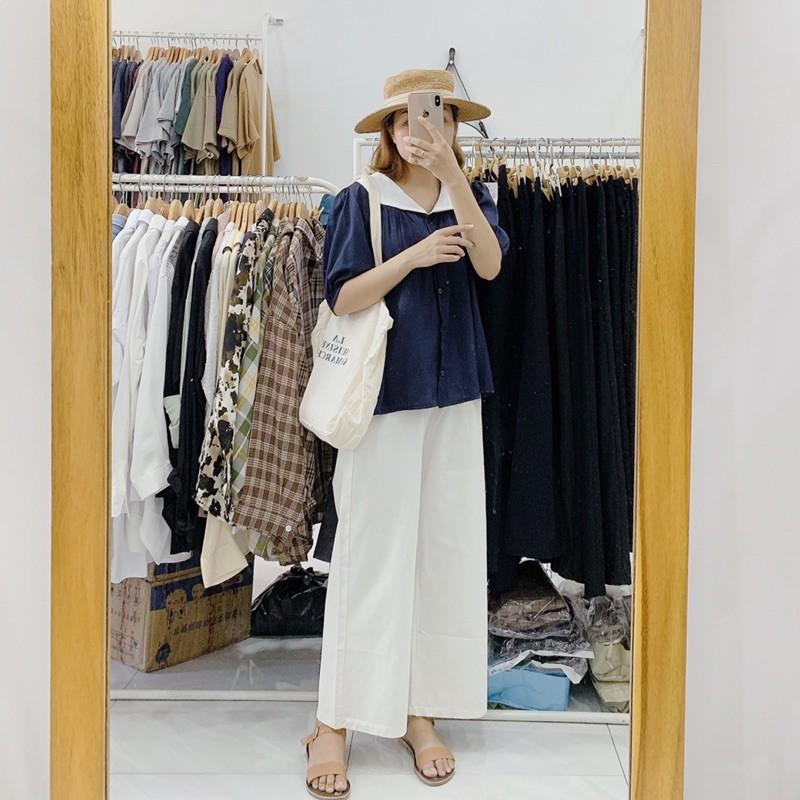 Áo cổ sen phối màu chất voan mềm