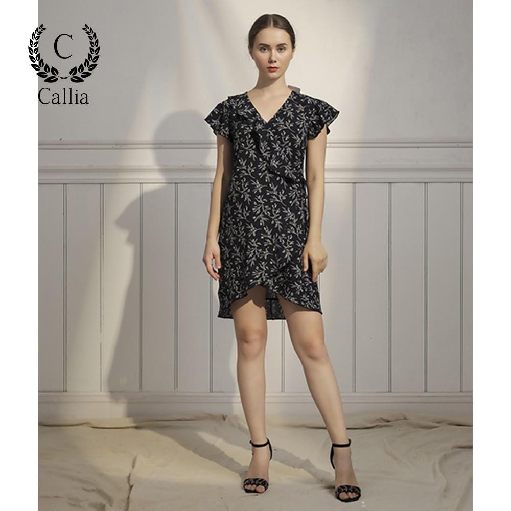 Đầm suông vạt chéo nữ Callia Cinda cổ V tay ngắn