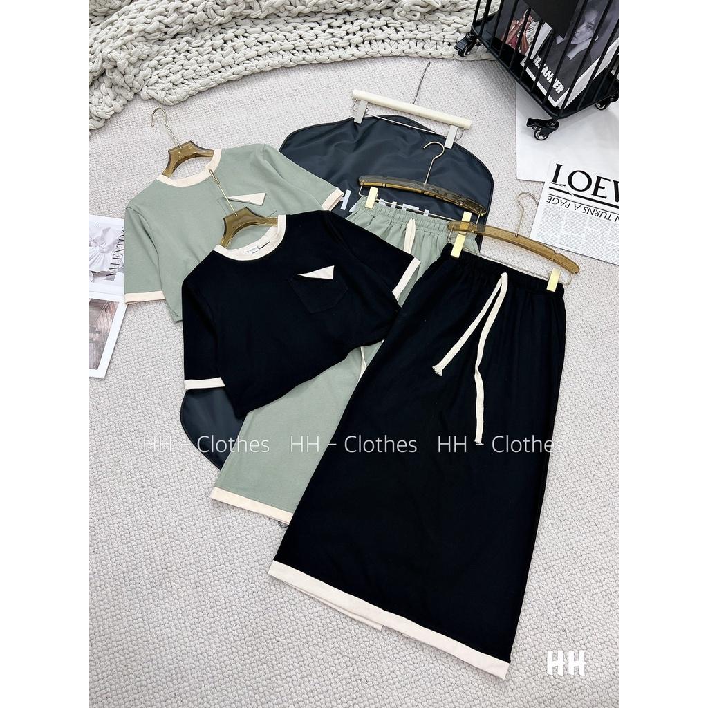 SET ĐI CHƠI, SET BỘ 2 MÓN ÁO THUN CROPTOP CỔ TRÒN TAY NGẮN PHỐI CHÂN VÁY THUN MÀU TÚI LẬT KIỂU CỰC HOT