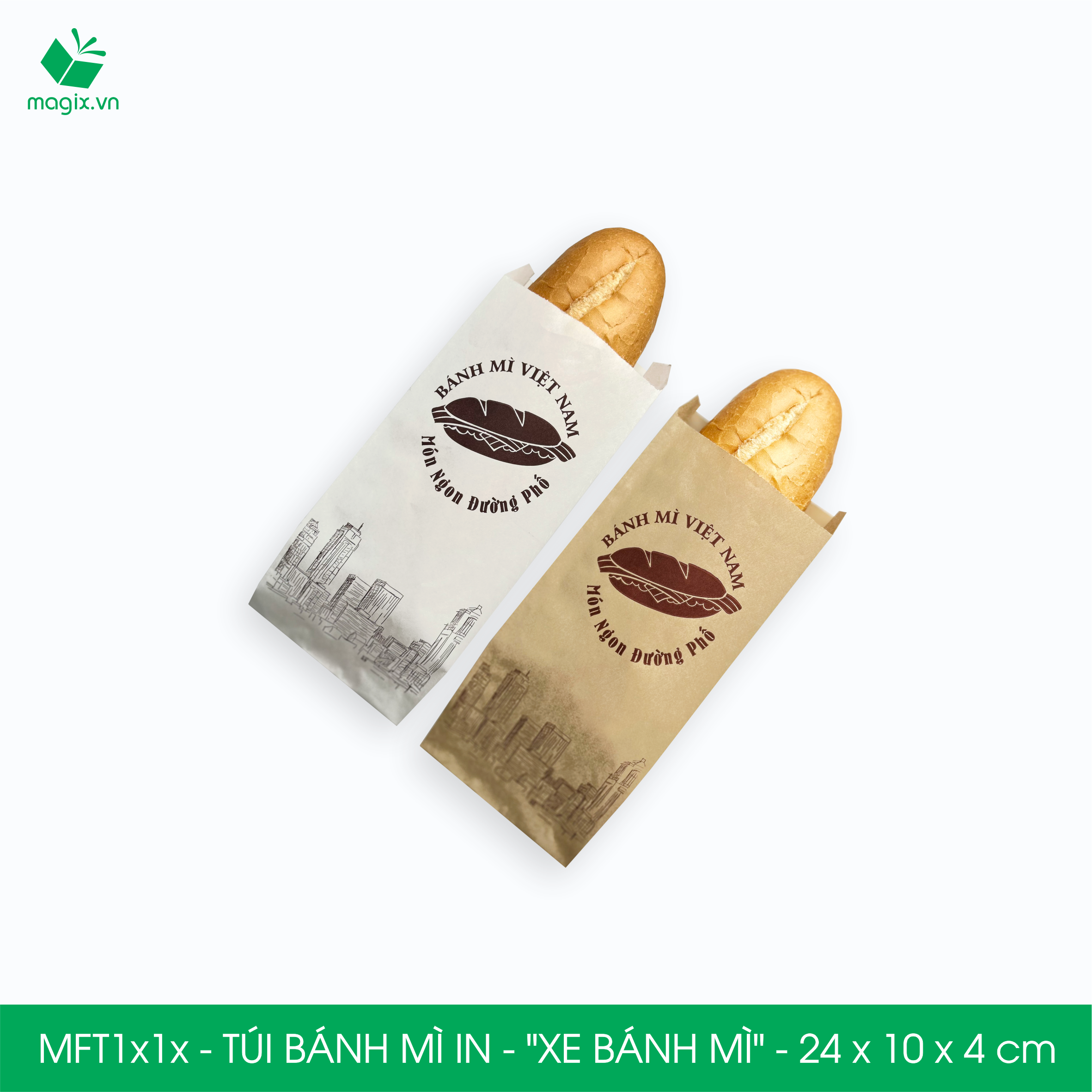 Combo 100 Túi bánh mì 24x10x4 cm - In sẵn họa tiết XE BÁNH MÌ - Bao bánh mì Túi giấy thực phẩm an toàn