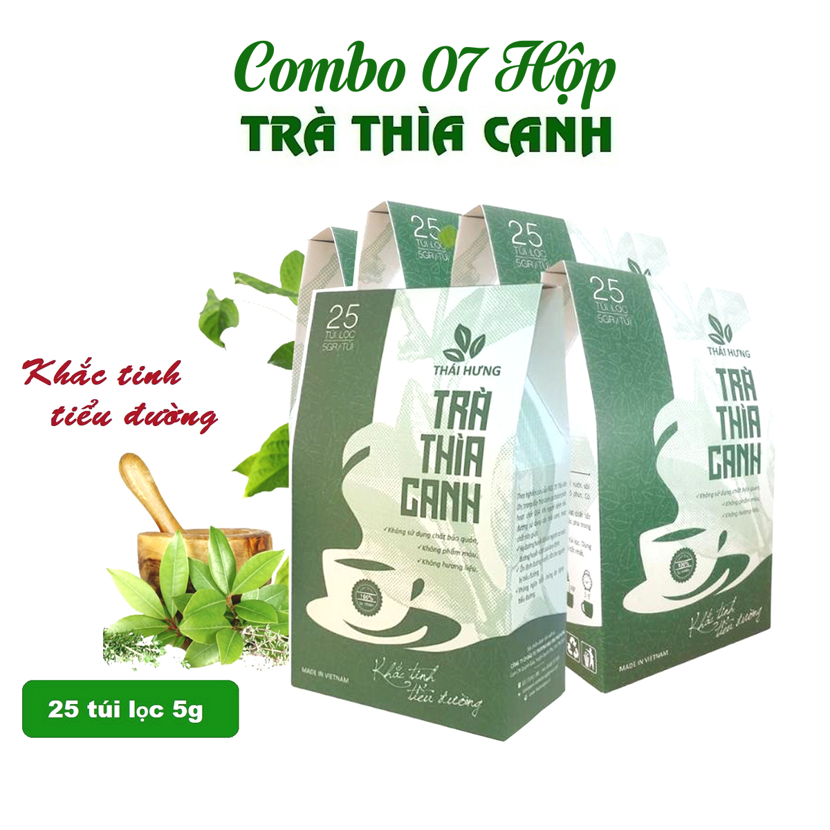 Combo 07 hộp Trà Thìa canh Thái Hưng 25 túi lọc x 5g - Khắc tinh của bệnh tiểu đường
